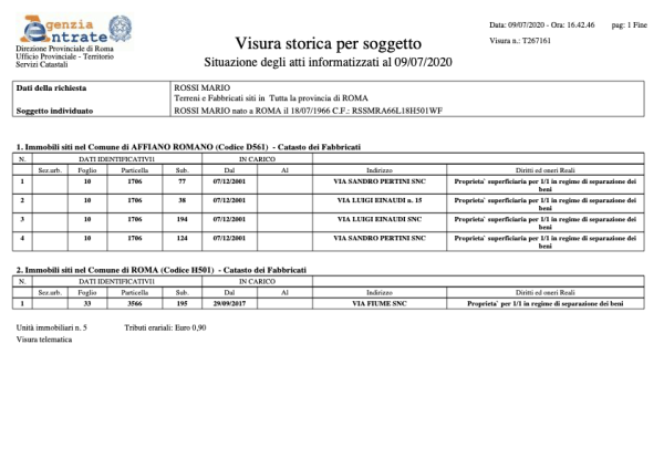 visura catastale ordinaria